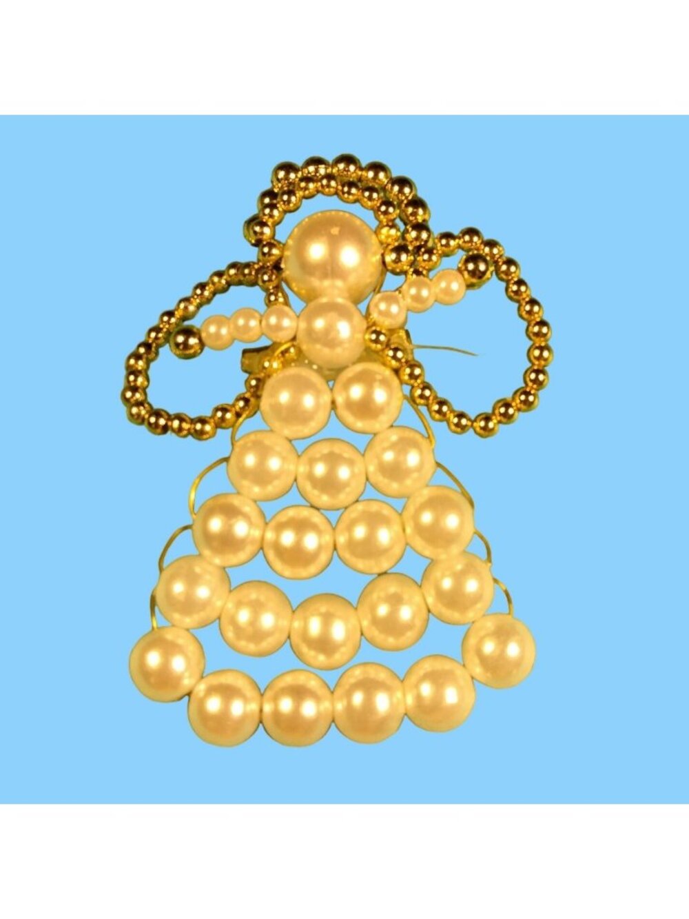 Angel Brooch Pin Vintage Pearl Beaded  Artisan Handmade Unique